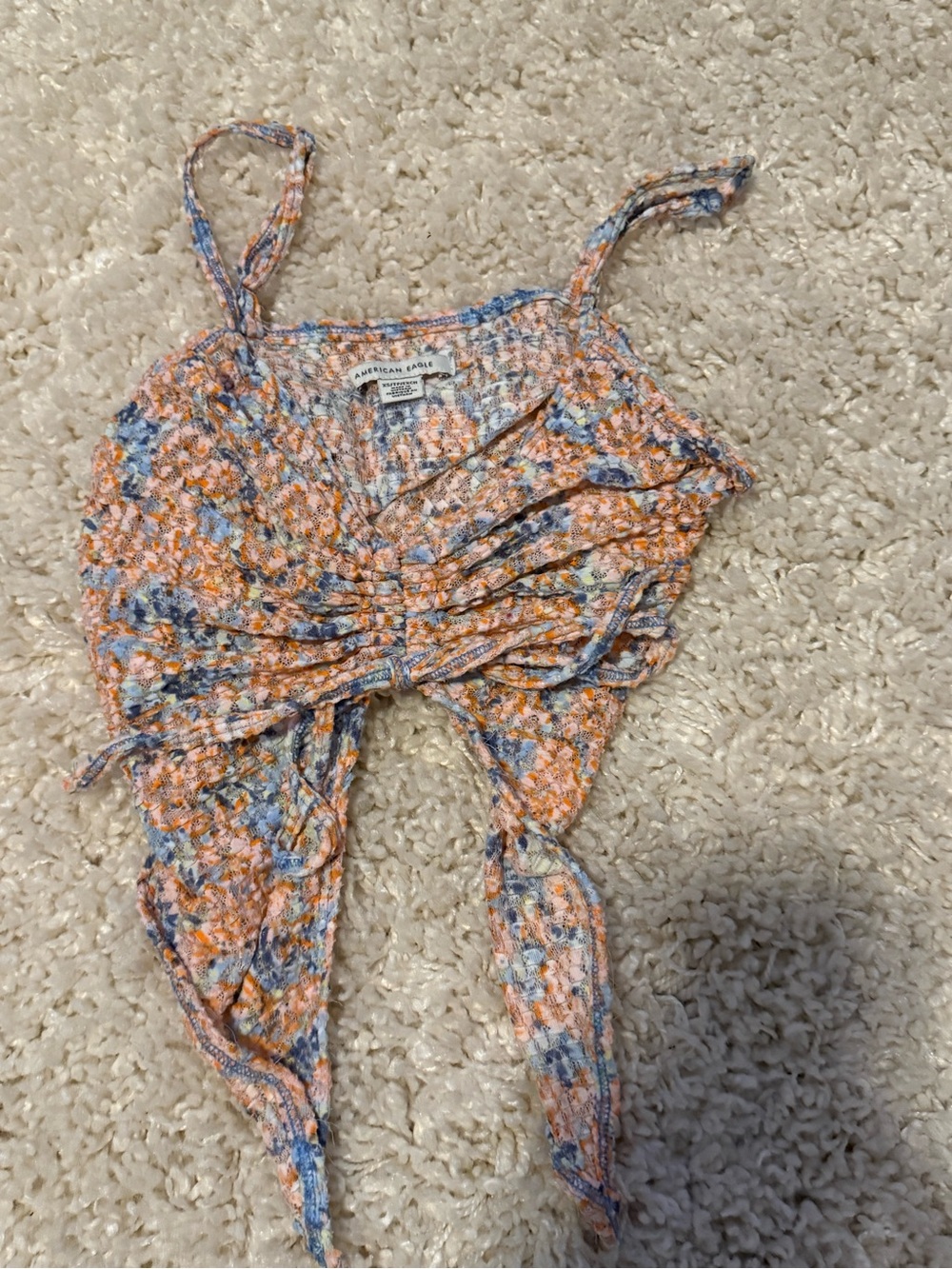 American Eagle Outfitters Orange & Blue Floral Tie-Front Tank Top